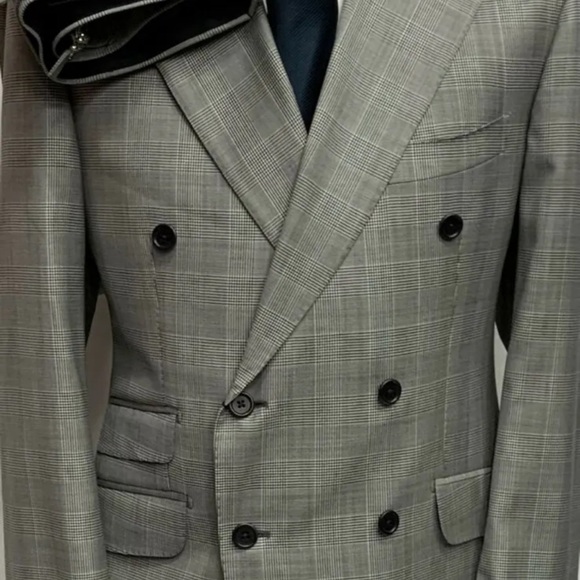 Stunning grey glen plaid super 150 Cerruti double breasted peak lapel wool suit - Picture 2 of 5